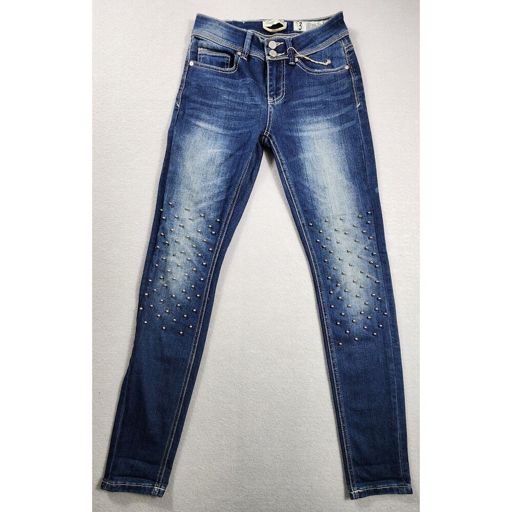 Indigo Rein Metallic Bead Embellished Skinny Jeans Ankle Length Juniors Size 3